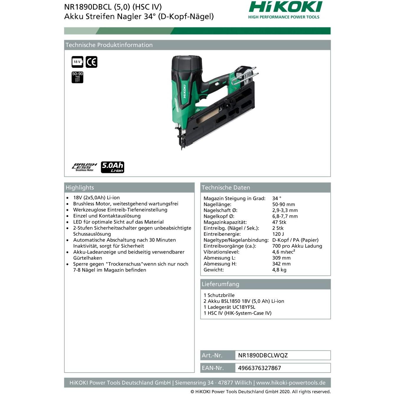 Thumbnail - Hikoki, Tacker + Nagelpistole, NR1890DBCL