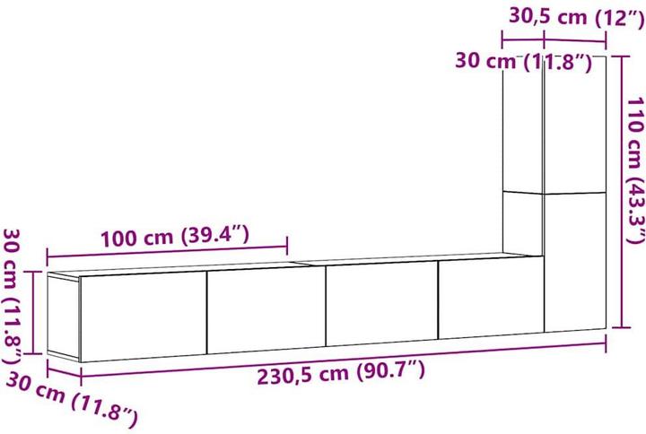 Actual product image vidaXL 3-tlg. TV-Schrank-Set Wandmontage Artisan-Eiche Holzwerkstoff (100 x 30 x 30 cm)