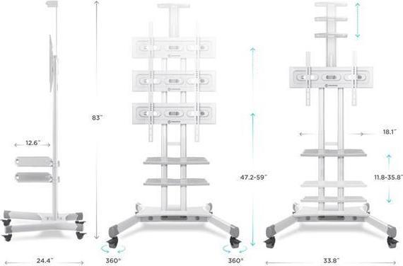 Produktbild Onkron TV mobile stand for 40-70", max45kg, VESA 600x400, shelves, height adjustable, white (45 kg, 40" - 70")