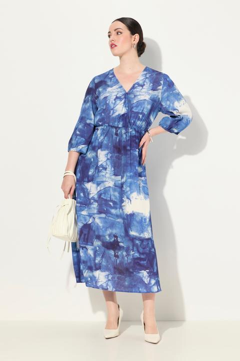 Immagine prodotto Ulla Popken Abito maxi con batik, effetto incrociato, scollo a V e maniche a 3/4 (54)