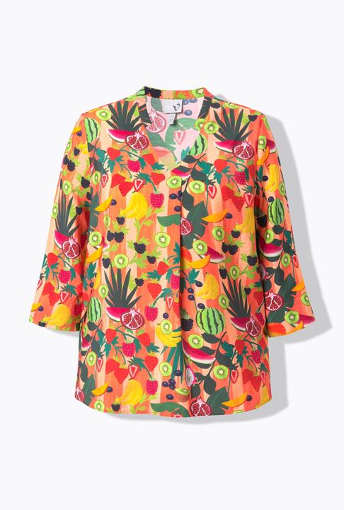 Actual product image Ulla Popken Fruit Print 3/4 Sleeve Split Neck Blouse (62)