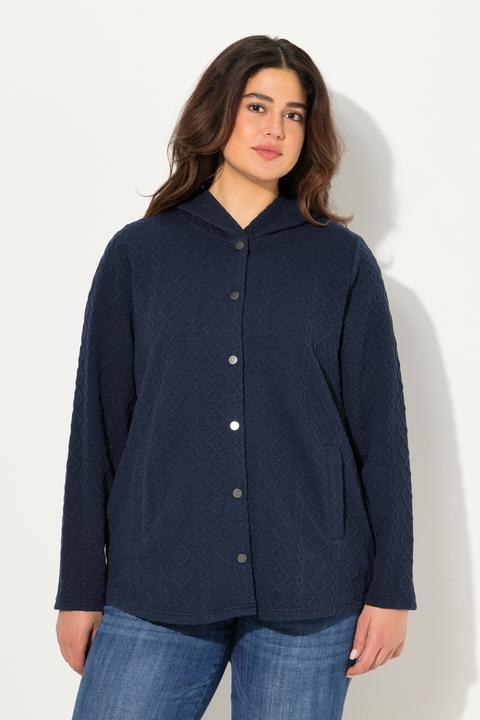Image du produit Ulla Popken Veste à capuche, motif torsadé et boutons-pression. Dos plus long. (46, 48)