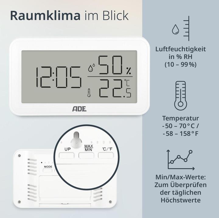 Actual product image ADE Weather station thermo-hygrometer 15 cm, white, functions