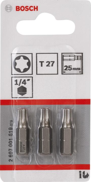 Actual product image Bosch Professional Zubehör Screwdriver bit extra-hard T27, 25 mm, pack of 3 (T27)