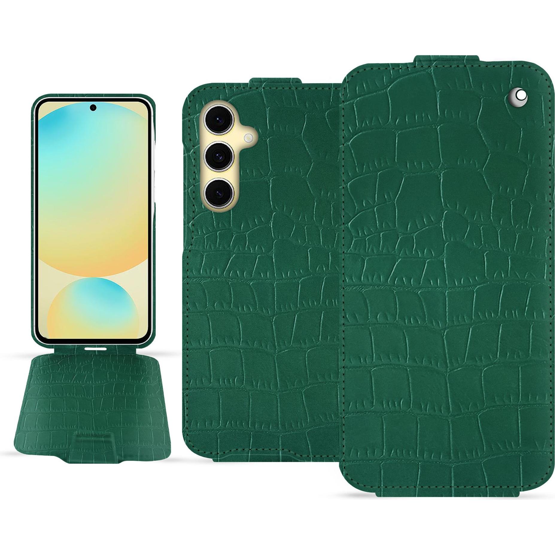 Noreve Lederschutzhülle vertikal (Samsung Galaxy S24 FE), Smartphone Hülle, Grün