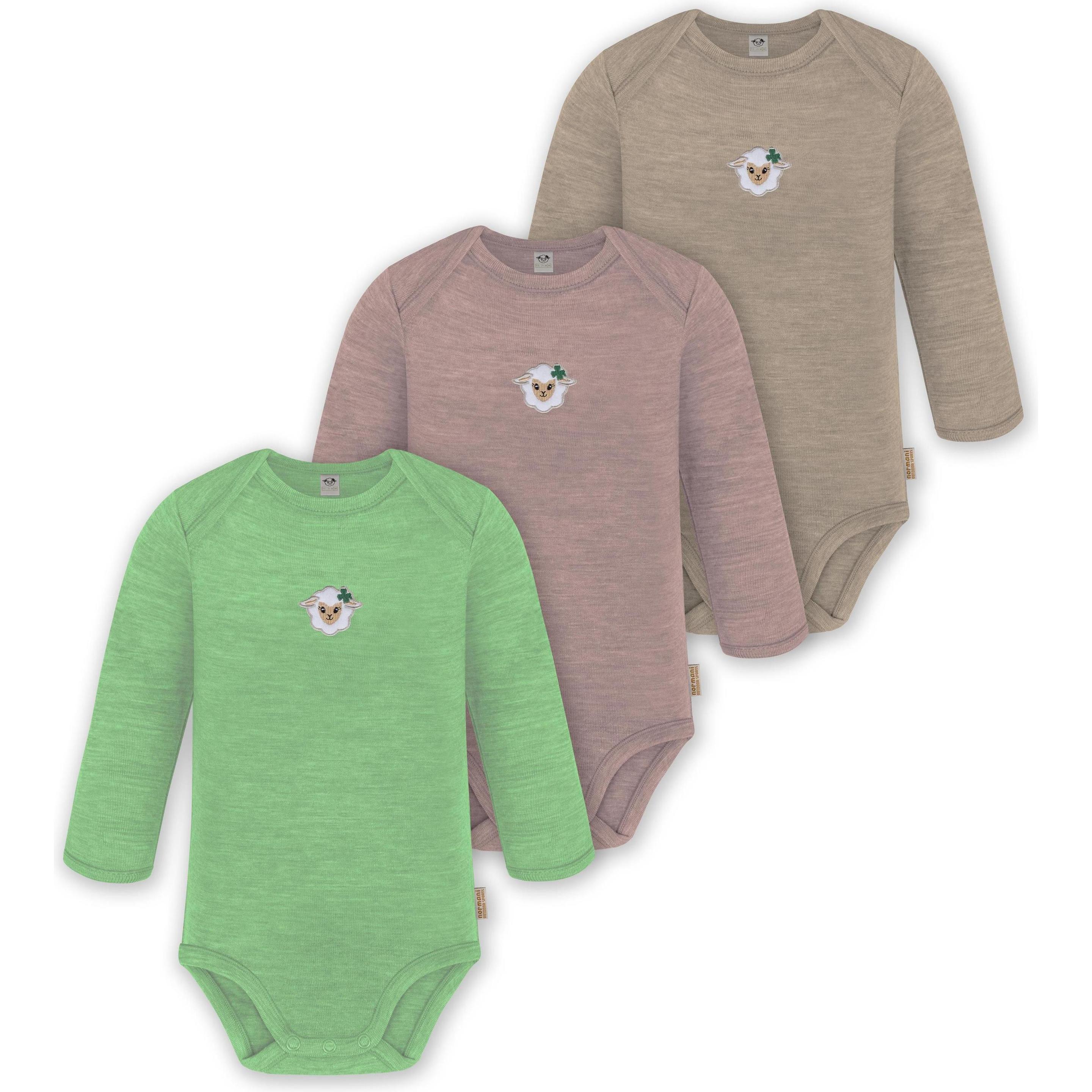 Normani, Herren, Body, 3er Pack Baby Merino Body Langarm „Auckland" - 9375, Beige, (98)