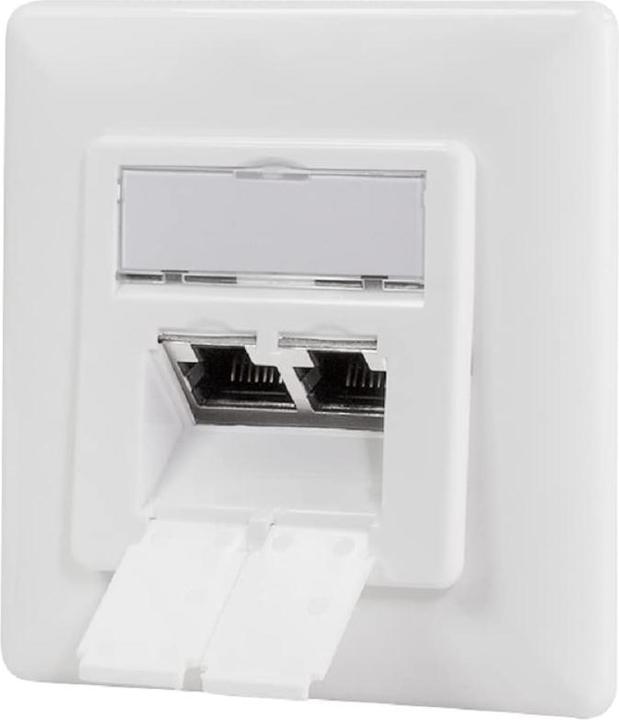 Actual product image LogiLink Cat.6A network socket flush-mounted 2 x RJ45 shielded, signal white, vertical cable entry