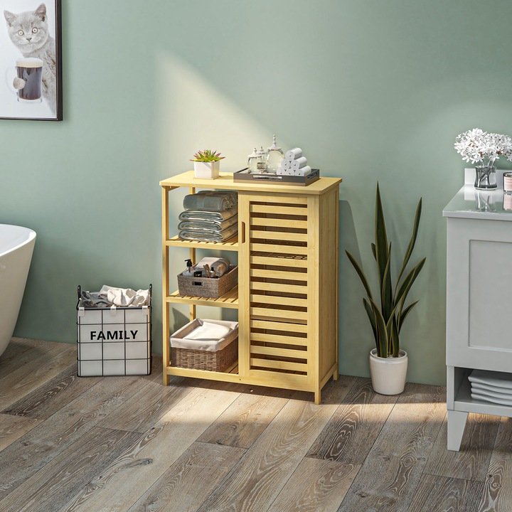 Actual product image Kleankin Bathroom cabinet with open shelf and anti-tilt protection (66 x 33 x 87 cm)