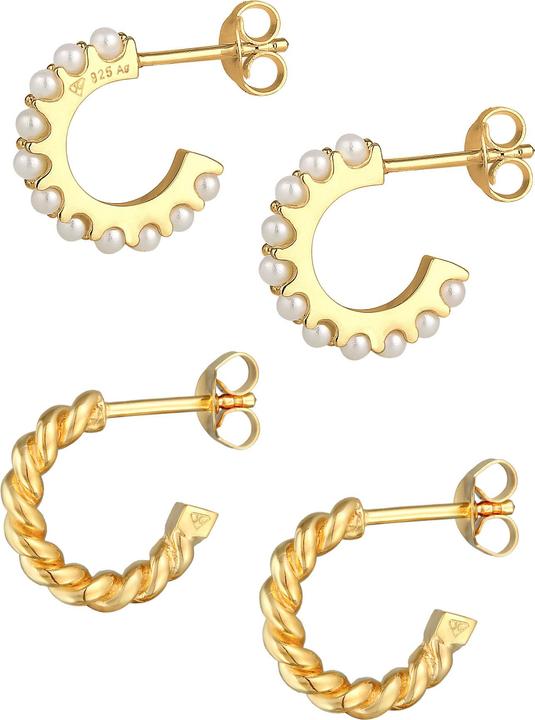 Immagine prodotto Elli Orecchini Creoles Corda di perline Elegante Argento 925 (Nessuna pietra, Argento 925 placcato oro, Perla sintetica)