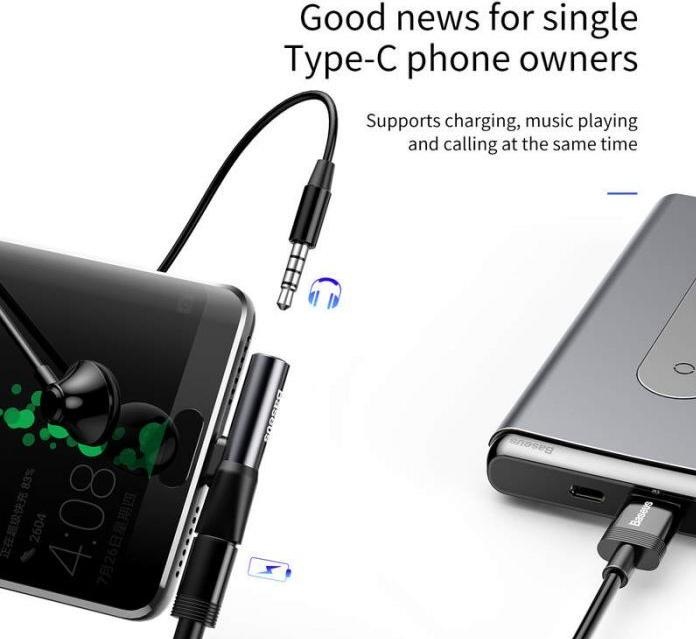 Actual product image Baseus 2in1 USB Type-C Adapter (USB Type C, 3.5mm jack, USB Type C)