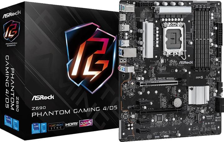 Produktbild AsRock MB Z690 Phantom Gaming 4/D5 1200 HDMI DDR5 (LGA 1700, Intel Z690 (DDR5), ATX)