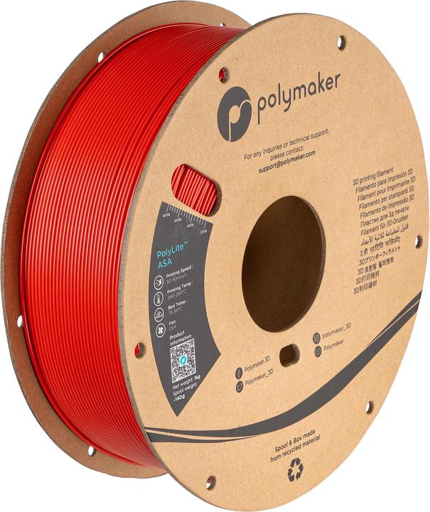 Actual product image Polymaker PF01004 PolyLite Filament ASA UV-resistant, weatherproof, heat-resistant (ASA, 1.75 mm, 1000 g, Red)