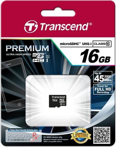 Immagine prodotto Transcend 16GB MICROSDHC CLASSE 10 UHS-I (16 GB, microSDHC, U1, UHS-I)