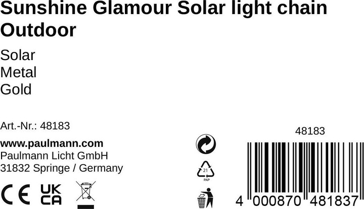 Nährwerte und Zutaten Pauleen Solar Lichterkette Sunshine Glamour (0.07 m)
