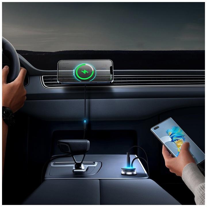 Productafbeelding Baseus Magnetische autotelefoonhouder CW01 aan ventilatierooster met autolader USB-A, 15W + 25W (zwart)