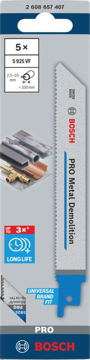 Immagine prodotto Bosch Professional Zubehör Lama PRO Metal Demolition S925VF, 1,25 x 19 x 150 mm, 5 pezzi.
