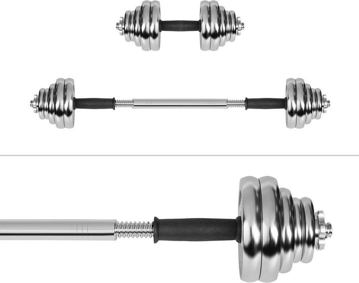 Image du produit Rebel ACTIVE Verchromte verstellbare Hanteln im Koffer 30 kg mit Langhantel