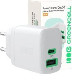 Actual product image GreenCell Charger Green cell Lādētājs PowerSource Duo30 30W White (30 W, 2 ports)