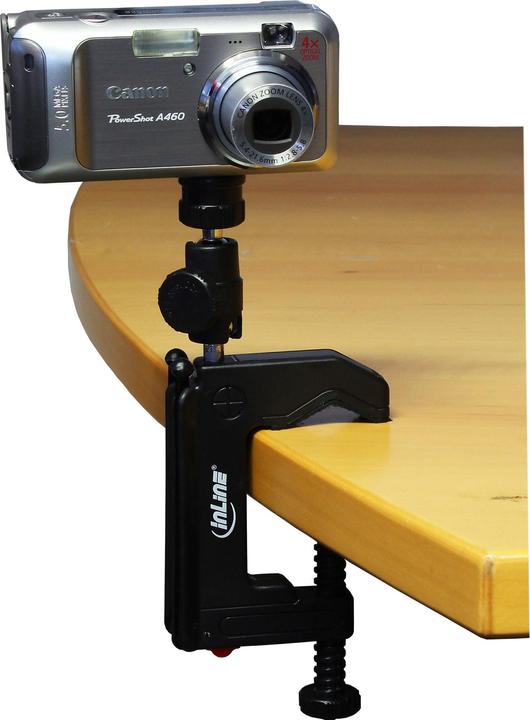 Produktbild InLine ® Tisch-Stativ 190mm mit Schraubzwinge, schwarz mit Kugelkopf (Metall, Kunststoff)