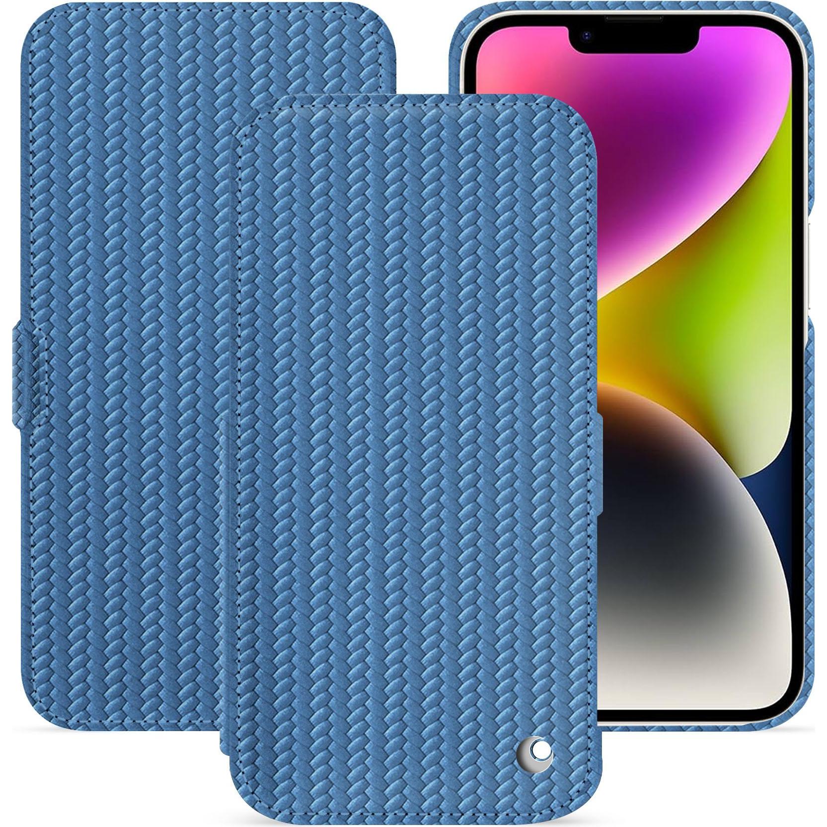 Noreve Lederschutzhülle horizontal (Apple iPhone 15 Plus), Smartphone Hülle, Blau