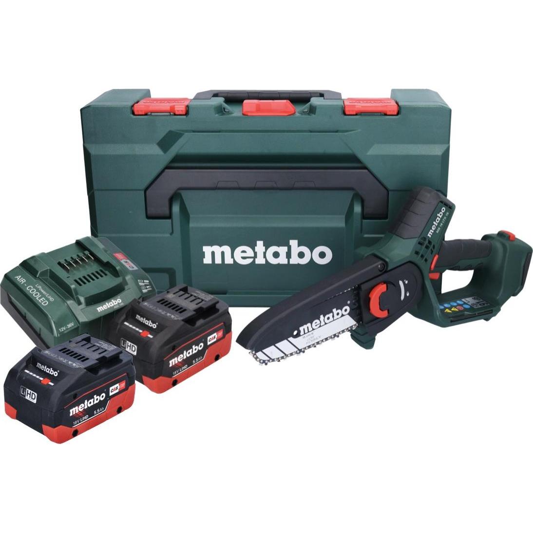 Thumbnail - Metabo, Kettensäge, MS 18 LTX 15 Akku Gehölzsäge 18 V 15 cm 5 m/s + 2x Akku 5,5 Ah + Ladegerät + metaBOX (Akku Kettensäg...