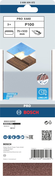 Produktbild Bosch Professional Zubehör PRO X440 Schleifband, 75 x 533 mm, G100 (100)