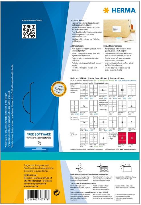 Produktbild HERMA Inkjet Etiketten A4