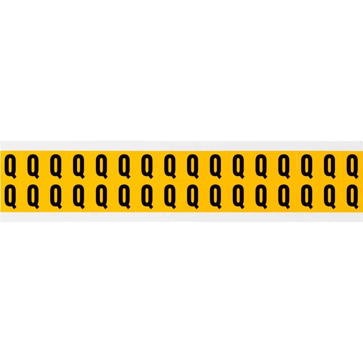 Brady, Rotolo di etichette, 1520-Q, B-946, vinile, lettera Q, nero su giallo, 14 x 19 mm, altezza carattere 15 mm (25 K.). á 32 (1.43 cm)