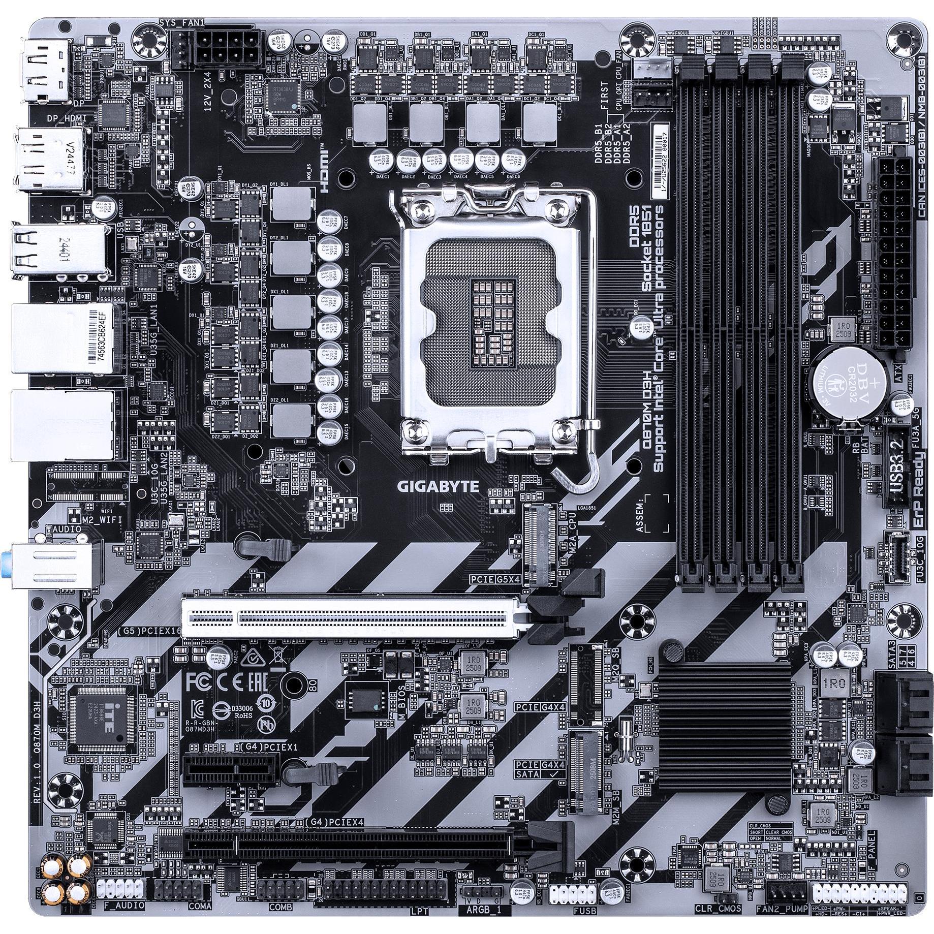 Gigabyte Q870M D3H LGA1700 4xDDR4 4xSATA 3xM.2 (LGA 1851, Intel Q870, mATX), Mainboard