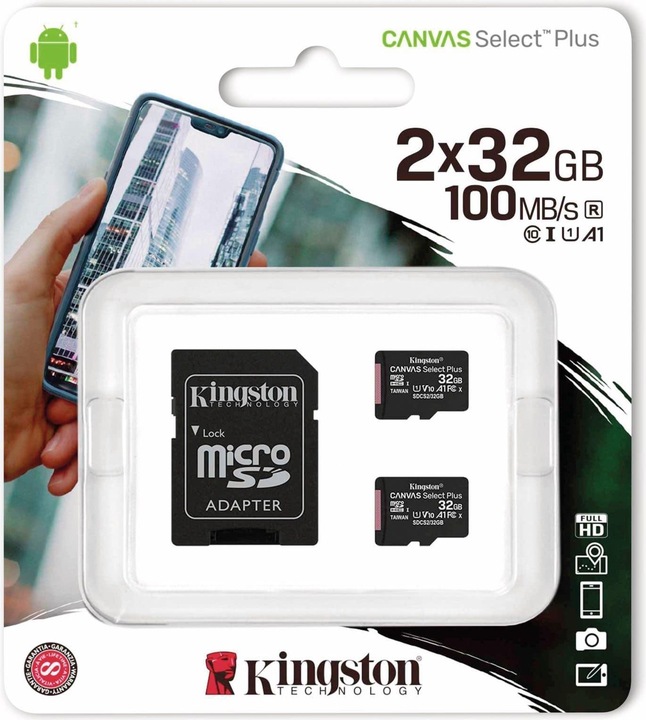 Produktbild Kingston Canvas Select Plus microSD 32GB Multi-Pack of 2 (32 GB, microSDHC, U1, UHS-I)