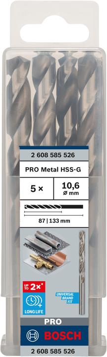 Immagine prodotto Bosch Professional Zubehör Trapano PRO Metal HSS-G, 10,6 x 87 x 133 mm (10,6 mm)
