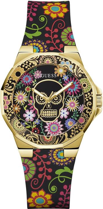 Actual product image Guess P GLD CS W/ FLORAL TR / SUN BLK DIGITAL PRINT DL / BLK FLORAL SILICONE STRP Wristwatch (38 mm)