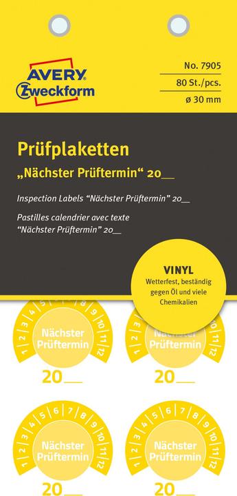 Actual product image Avery -Zweckform 80 St. Prüfplakette 20XX Gelb (Ø) 30 mm 30 mm