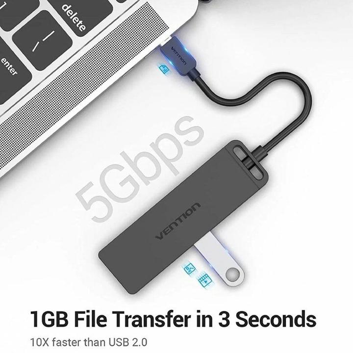 Produktbild Vention USB-C to USB3.0 x 4 Hub with Power Supply Juodas 0.15m (USB-C, 5 Ports)