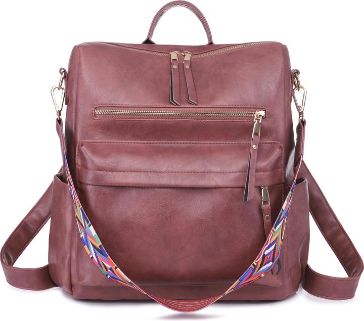 Only-Bags.Store Retro Rucksack Handtasche, Boho Strap Zwei-Wege-Umhängetasche, Mode Vegan Leder Schultasche Daypack