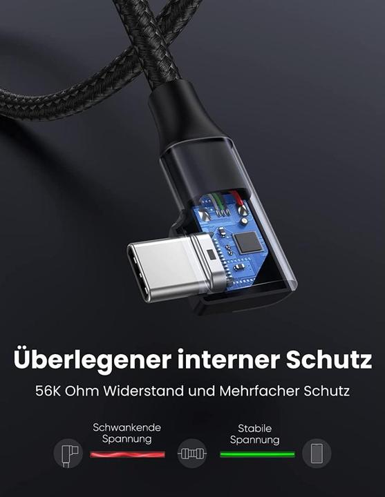 Image du produit Ugreen Angle cable USB to USB-C US385, 3A, 1m (black) (1 m, USB 3.1, 15 W)
