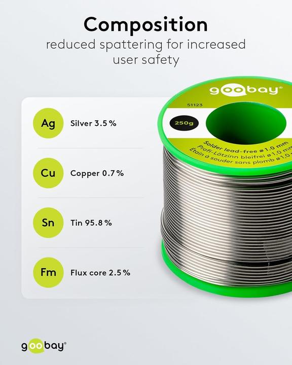 Image du produit Goobay Étain de soudure professionnel sans plomb, ø 1,0 mm, 250 g (Souder)