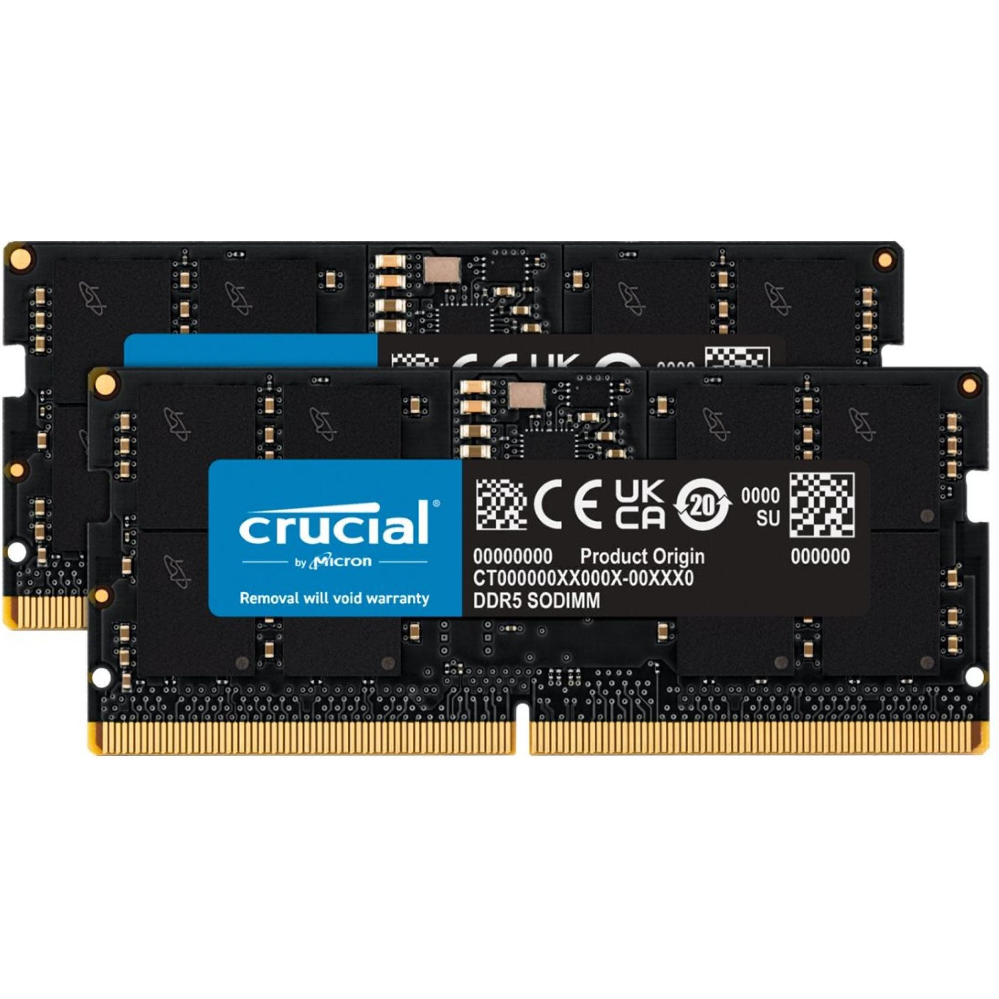 Crucial Laptop Memory (2 x 16GB, 5600 MHz, DDR5-RAM, SO-DIMM), RAM, Schwarz