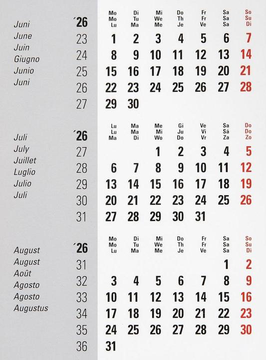Biella Ersatzkalendarium für 3-Monats-Tischkalender Desktop Frame (Kein Einband)