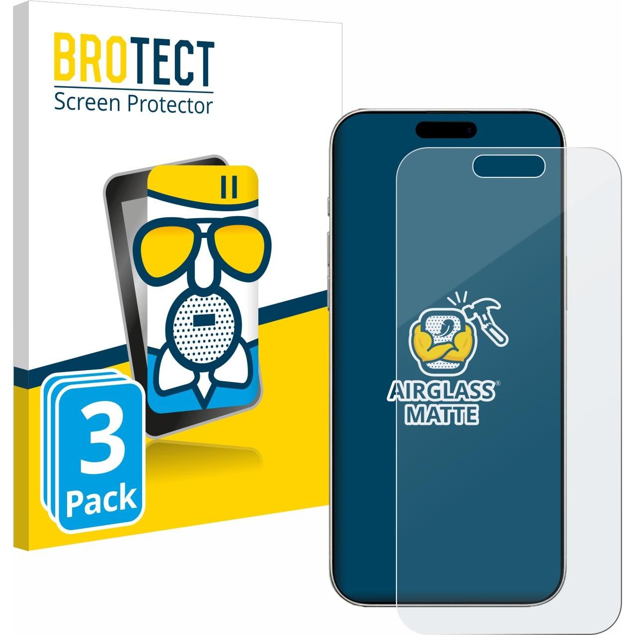 BROTECT Schutzglas Schutzfolie Glas Folie Displayschutz matt (3 Stück, Apple iPhone 16), Smartphone Schutzfolie, Grau