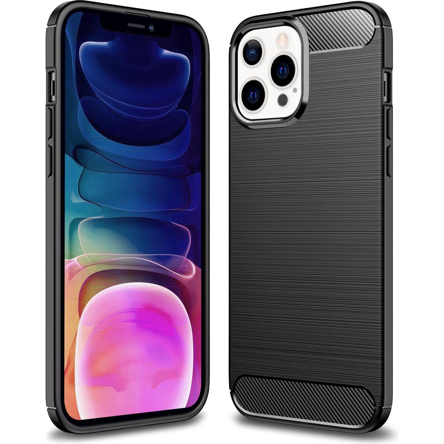 Nalia Carbon Look Silikon Handyhülle (Apple iPhone 13 Pro Max), Smartphone Hülle, Schwarz