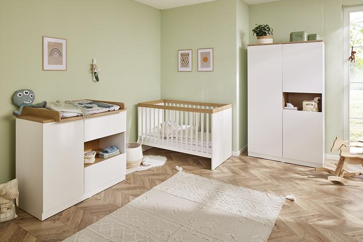 Produktbild Pinolino Kinderzimmer-Set „Linje” breit, 3-tlg. (Kinderkleiderschrank, Babybett, Wickelkommode)