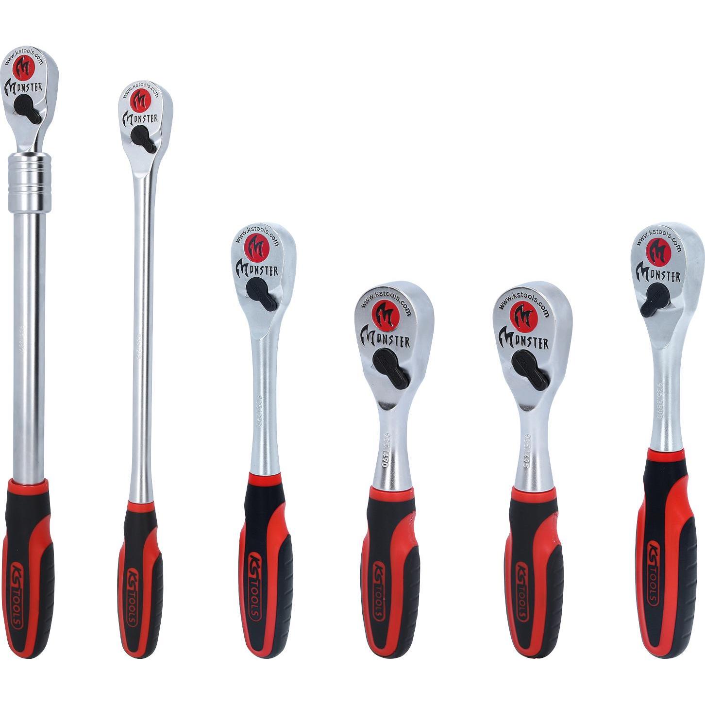 KS Tools, Ratsche, KS 935.0006 - Monster Umschaltknarren-Satz 6-teilig 1/4""+ 3/8""+ (1/2", 3/8", 1/4")