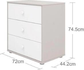 Image du produit Flexa Classic Commode 3S Gris Transparent / Blanc / Boutons Blancs (72 x 44.50 x 74.50 cm)