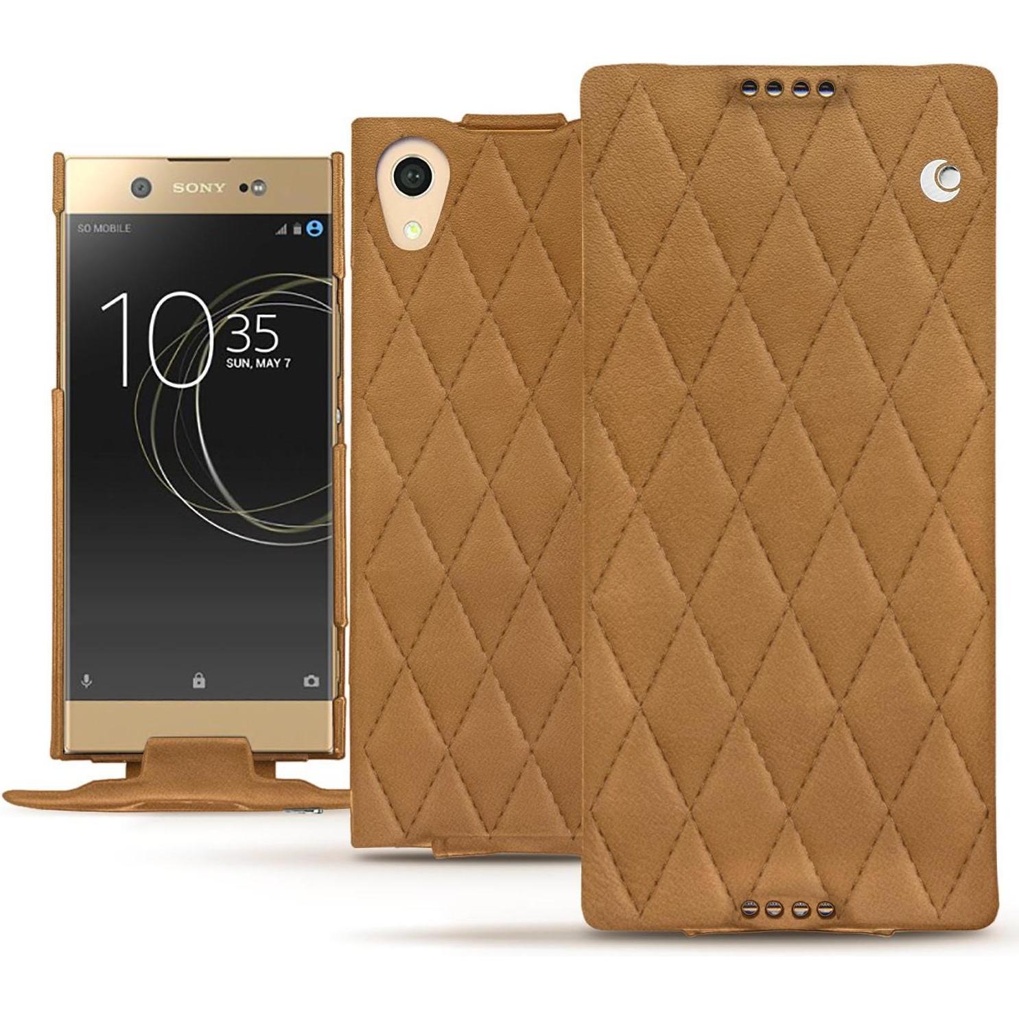 Noreve Lederschutzhülle vertikal (Sony Xperia XA1 Ultra), Smartphone Hülle, Braun