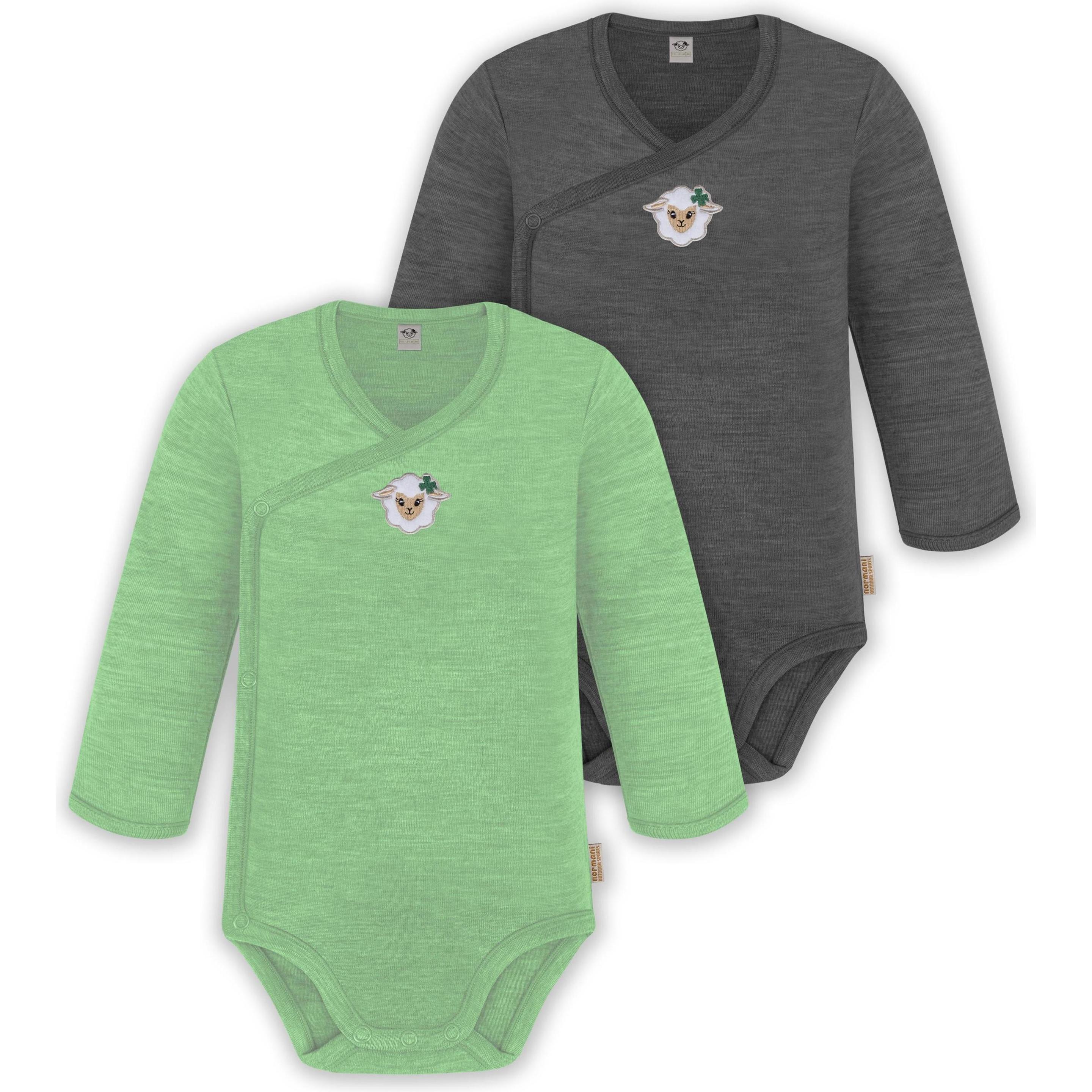 Normani, Herren, Body, 2er Set Unisex Baby Wickelbody Langarm-Strampler Einteiler aus Merinowolle - 9351, Grün, (62)