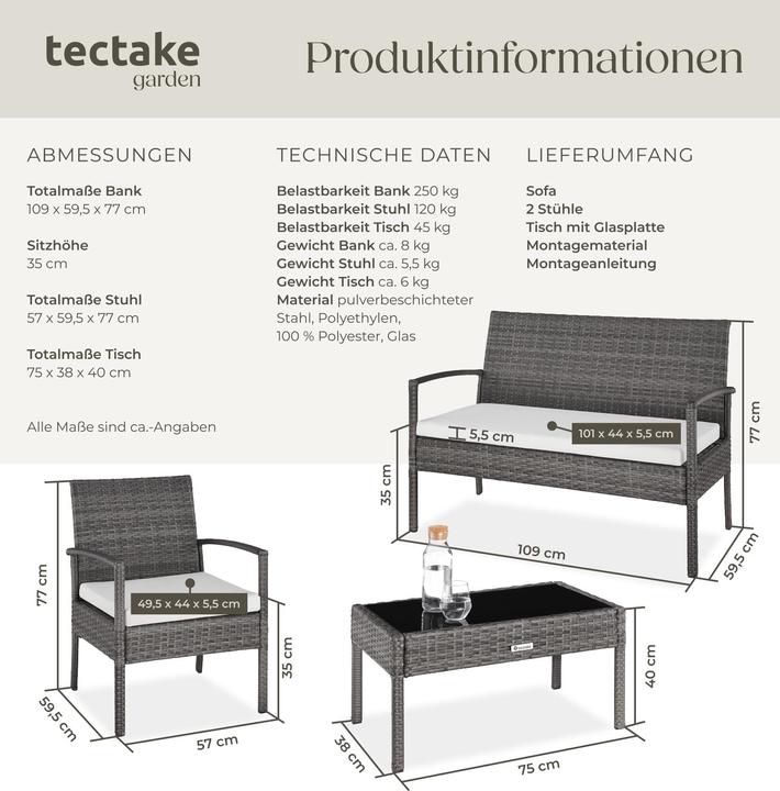 Actual product image tectake Rattan garden furniture set Sparta 3+1