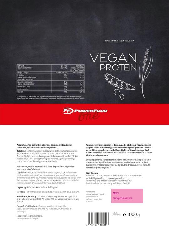 Produktbild Powerfood Vegan Protein (Schokolade, 1 Stk., 1000 g)