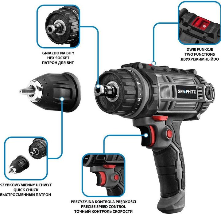 Image du produit Graphite 300 W vis de forage réseau, pince automatique 10 mm, coffret