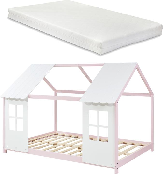 Actual product image En.Casa Halboffenes Kinderbett Tostedt mit Matratze 120x200 cm Rosa/Weiss (120 x 200 cm)